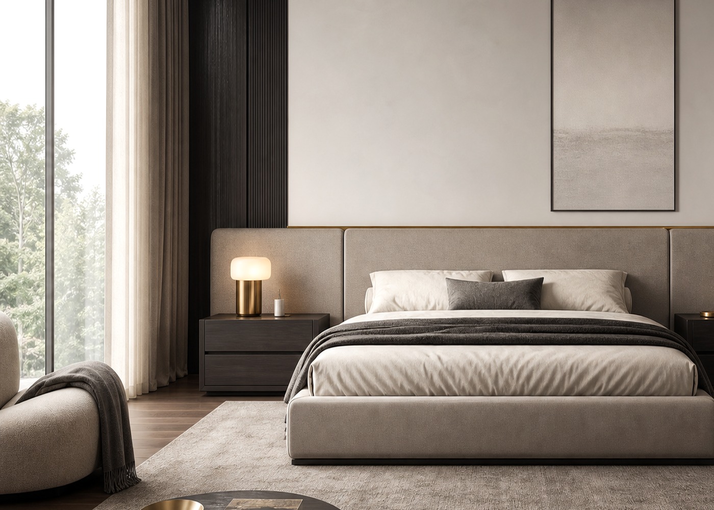 Upholstered Platform Bed scene detail